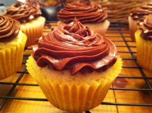 vanilla with cocoa frosting